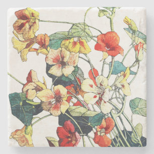Art Nouveau Garden Nasturtium Flowers Stone Coaster