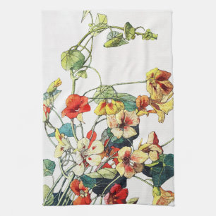 Art Nouveau Garden Nasturtium Flowers Tea Towel