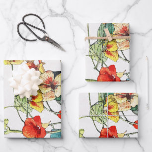 Art Nouveau Garden Nasturtium Flowers Wrapping Paper Sheet