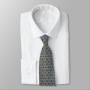 Art Nouveau Geometric Pattern Blues, Golds & Cream Tie