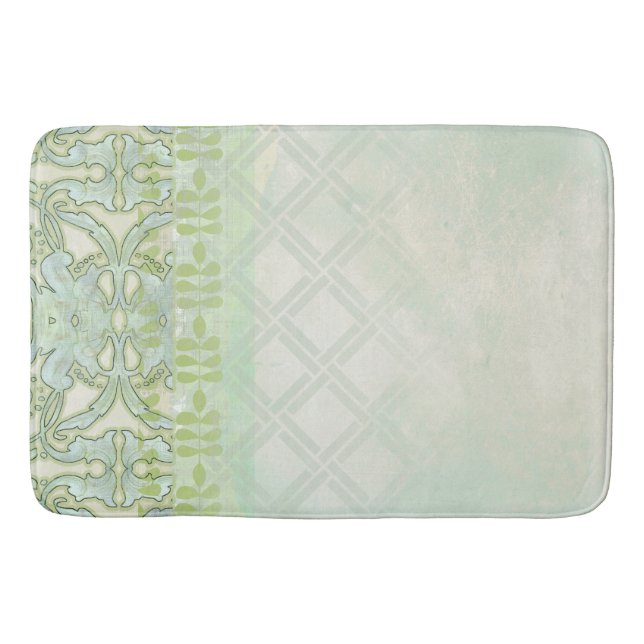 Art Nouveau Geometric Pattern Mint Aqua Bath Decor Bath Mat (Front)