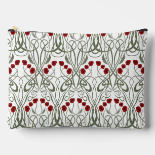 Art Nouveau Geometric Poppies and Sinuous Stems Accessory Pouch