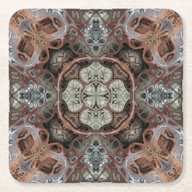 Art nouveau geometric vintage pattern  square paper coaster (Front)