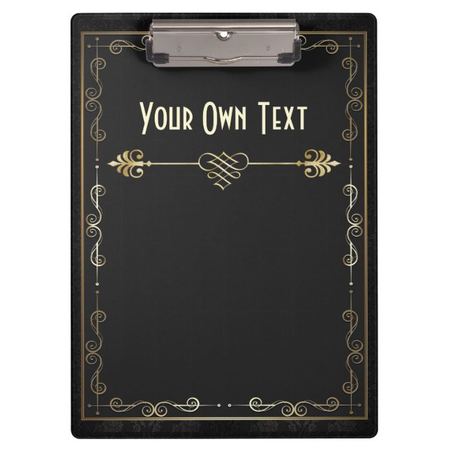 Art Nouveau Gilded on Black Notebook Clipboard (Front)