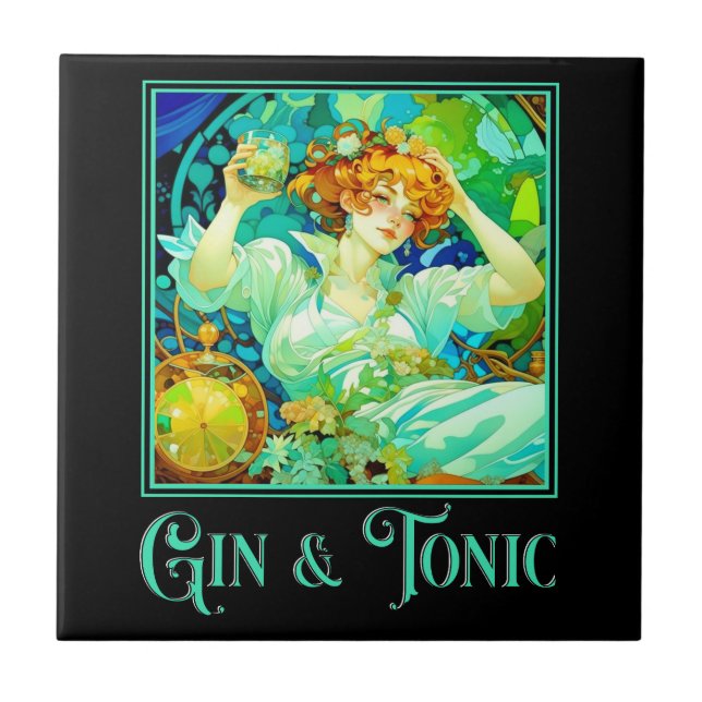 Art Nouveau Gin & Tonic Ceramic Tile (Front)