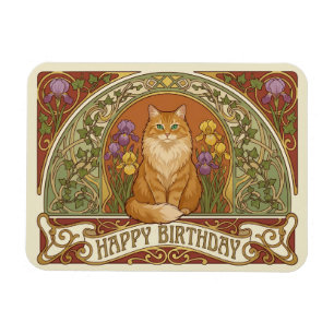 Art Nouveau Ginger Cat Birthday Card Magnet