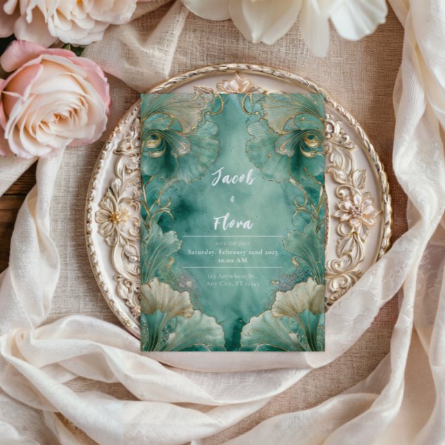 Art Nouveau Ginkgo Leaf Wedding Invitation (Creator Uploaded)