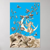 Art Nouveau Girl on Crescent Moon by A. Seder