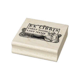 Art Nouveau Girl Reading Book Ex Libris Template Rubber Stamp