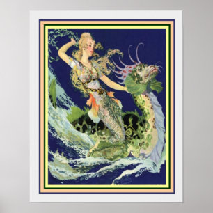Art Nouveau "Girl & Sea Serpent" 16x20 Poster