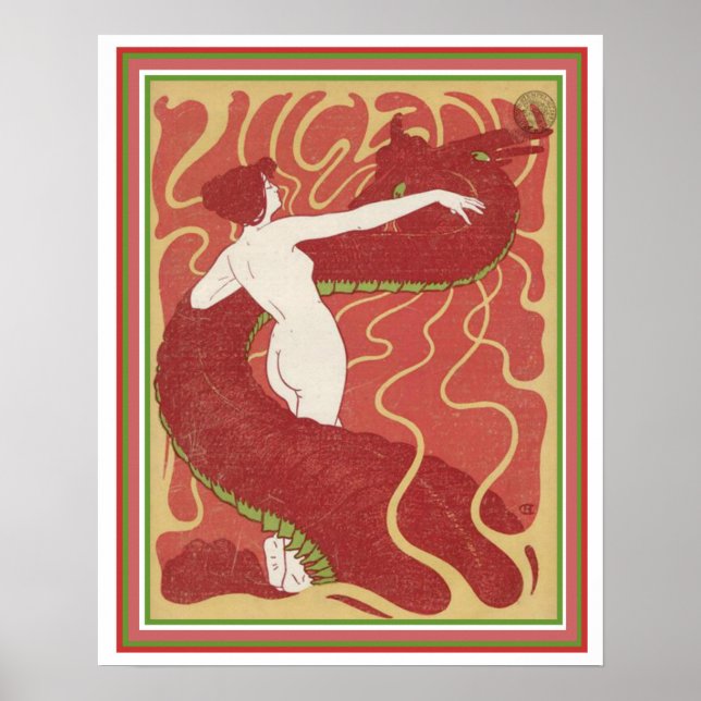 Art Nouveau Girl With Dragon Jugend Cover 16 x 20 Poster (Front)