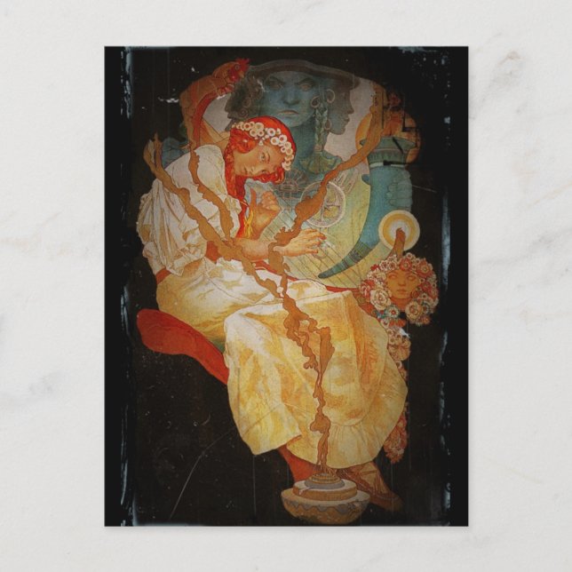 Art Nouveau Girl with Harp 1903 Postcard (Front)