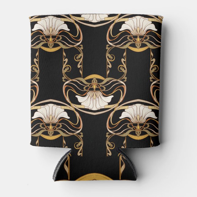 Art Nouveau: Gold Black Can Cooler (Front)