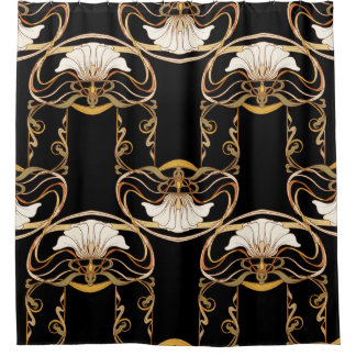 Art Nouveau: Gold Black Shower Curtain