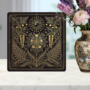 Art Nouveau Gold Botanical Celestial Illustration Ceramic Tile