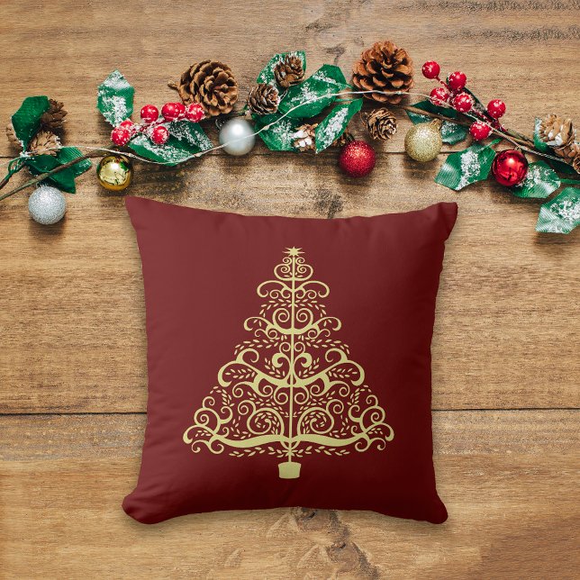Art Nouveau Gold Christmas Tree on Maroon Cushion (Creator Uploaded)