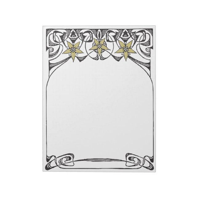 Art Nouveau Gold Flower Border Notepad (Rotated)