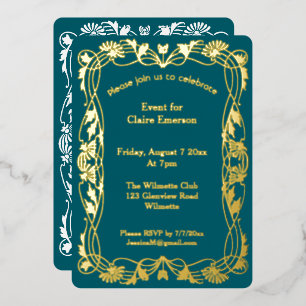 Art Nouveau Gold Foil Invitation   Elegant Vintage