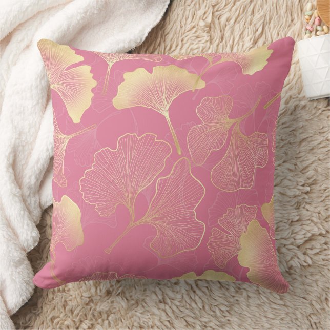 Art Nouveau Gold Ginkgo Leaf Blush Pattern Cushion (Blanket)