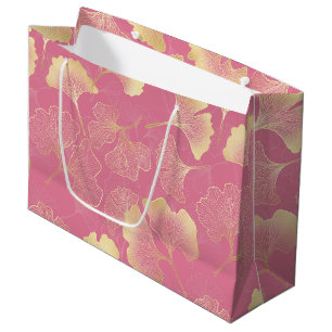 Art Nouveau Gold Ginkgo Leaf Blush Pattern Large Gift Bag