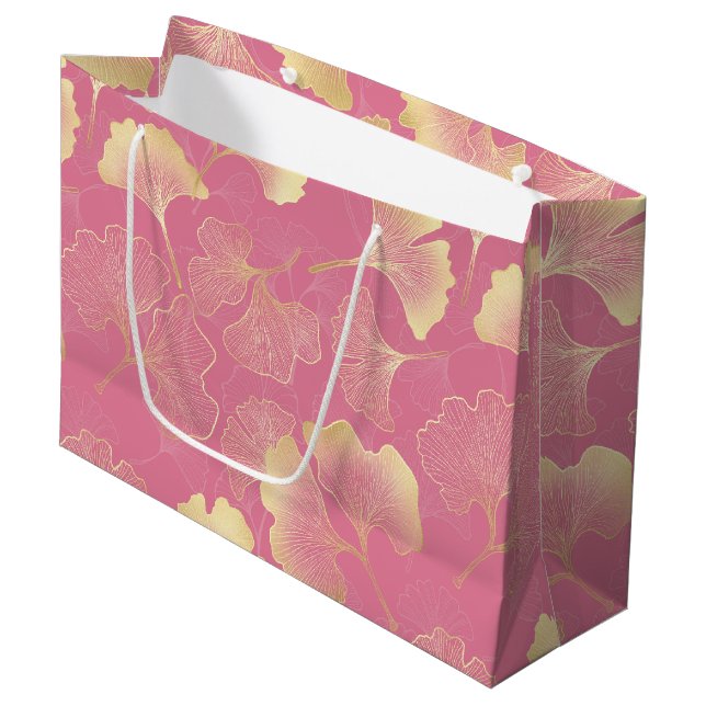 Art Nouveau Gold Ginkgo Leaf Blush Pattern Large Gift Bag (Front Angled)