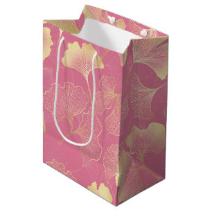 Art Nouveau Gold Ginkgo Leaf Blush Pattern Medium Gift Bag