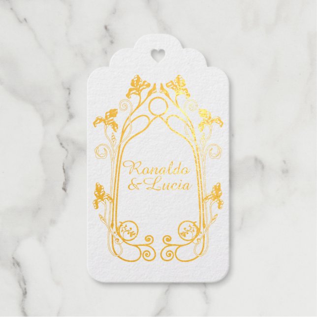 Art Nouveau Gold Green Botanical Gift Tag (Front)