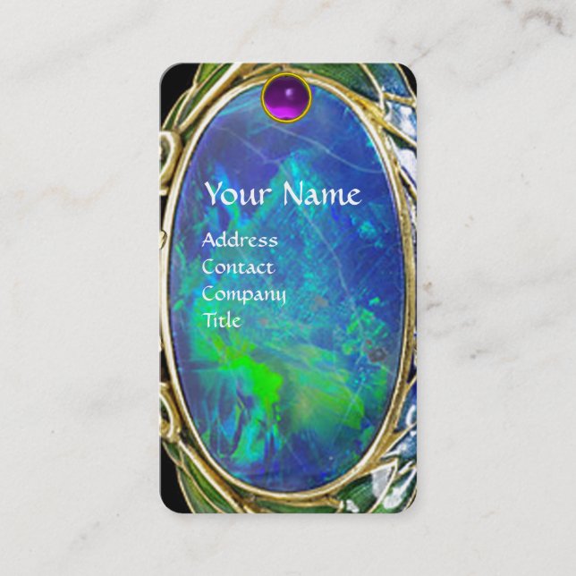 ART NOUVEAU GOLD JEWEL BLUE GREEN OPAL MONOGRAM BUSINESS CARD (Front)
