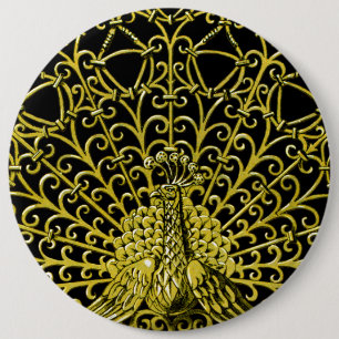 Art Nouveau Gold Peacock 6 Cm Round Badge