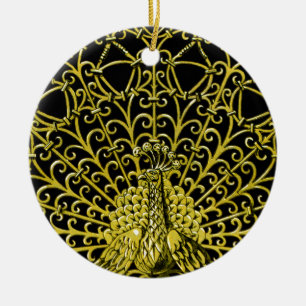 Art Nouveau Gold Peacock Ceramic Ornament
