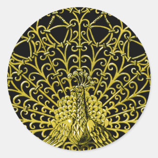 Art Nouveau Gold Peacock Classic Round Sticker