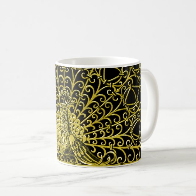 Art Nouveau Gold Peacock Coffee Mug (Front Right)