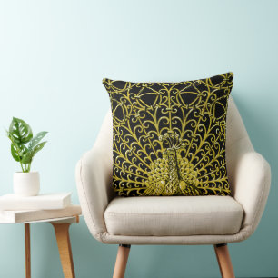 Art Nouveau Gold Peacock Cushion