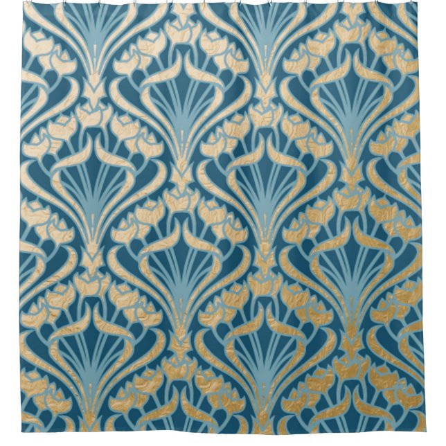 Art nouveau,gold,teal,pattern,damask,Victorian,bel Shower Curtain (Front)