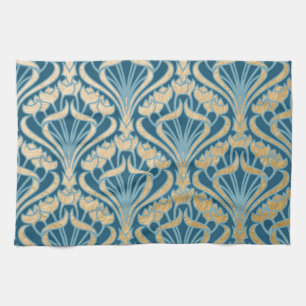 Art nouveau,gold,teal,pattern,damask,Victorian,bel Tea Towel