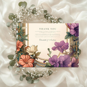 Art Nouveau Golden Arch Floral Wedding Thank You Card