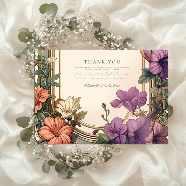 Art Nouveau Golden Arch Floral Wedding Thank You Card (Creator Uploaded)