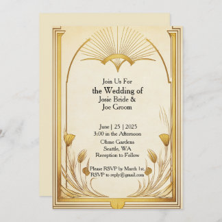 Art Nouveau golden wedding invitation