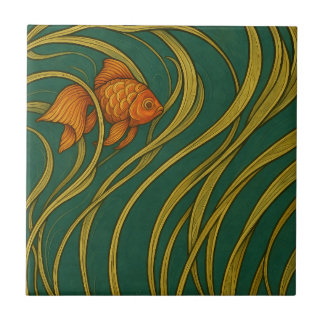 Art Nouveau Goldfish  Ceramic Tile