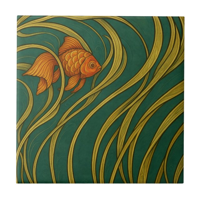 Art Nouveau Goldfish  Ceramic Tile (Front)