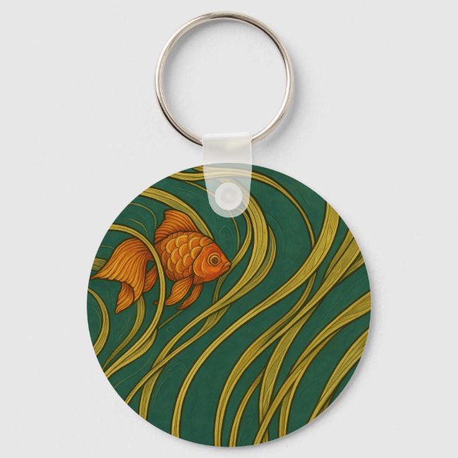 Art Nouveau Goldfish  Key Ring (Front)
