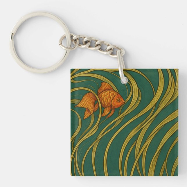 Art Nouveau Goldfish  Key Ring (Front)