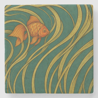 Art Nouveau Goldfish  Stone Coaster