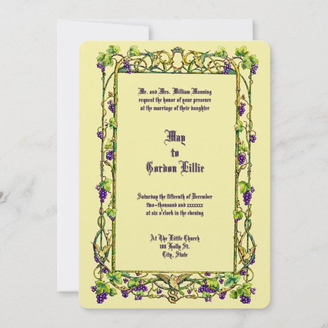 Art Nouveau Grapevine & Doves Border Wedding Invitation (Front)
