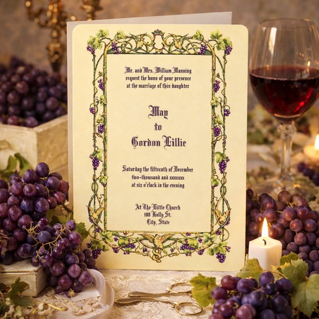 Art Nouveau Grapevine & Doves Border Wedding Invitation (Creator Uploaded)