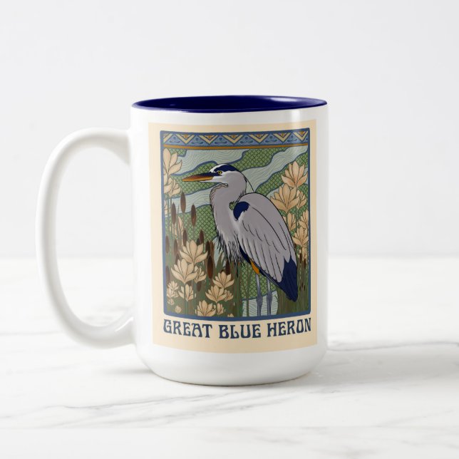 Art Nouveau Great Blue Heron Mug (Left)