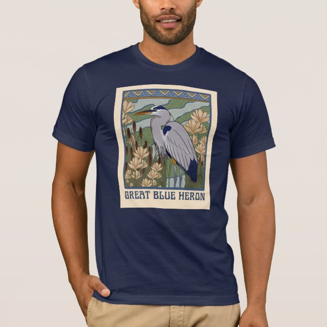 Art Nouveau Great Blue Heron T-Shirt (Front)