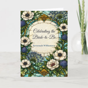Art Nouveau Green Blue Stained Glass Bridal Shower Card
