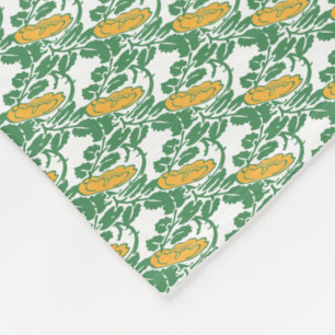 Art Nouveau Green Buttercup floral wallpaper Fleece Blanket