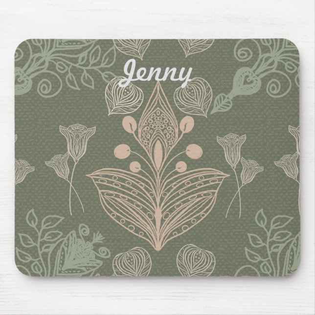 Art Nouveau Green Floral Personalised   Mouse Pad (Front)
